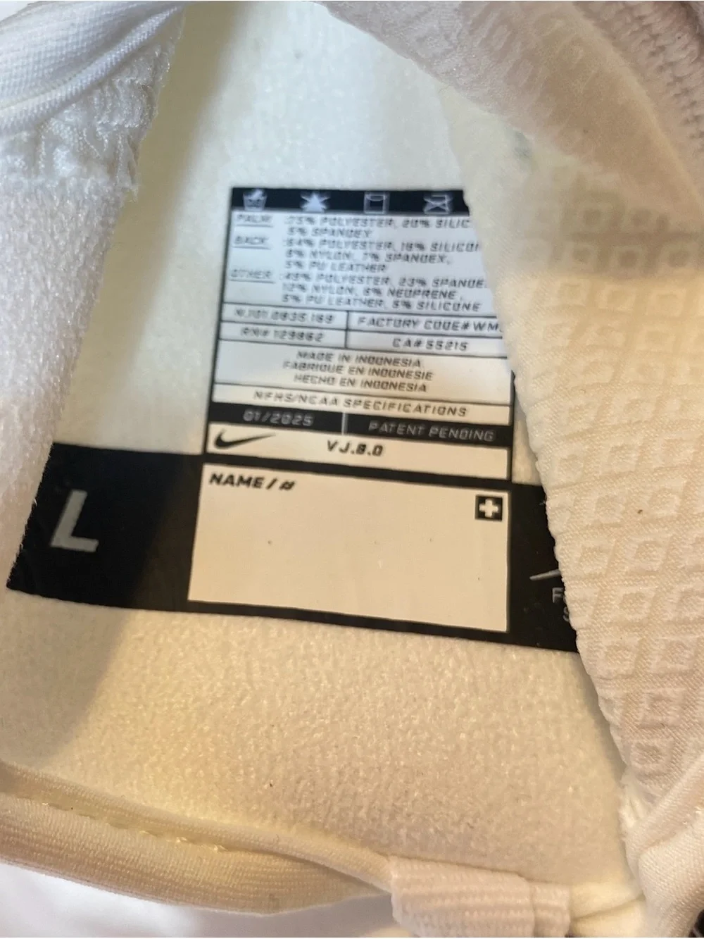 Nike Vapor Jet 8.0 Football Gloves White Green Adult Large L New with Tags